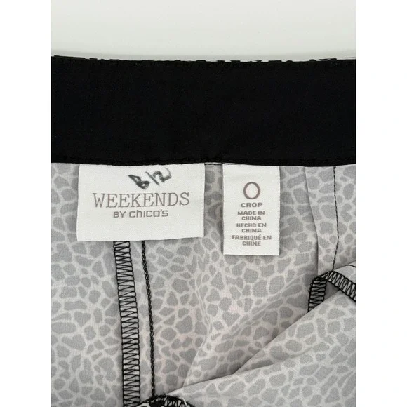 Weekends by Chicos Women 0 Black White Animal Print Capri Pants Stretch Summer - Picture 6 of 13